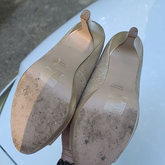 David's Bridal Gold Shimmering Open Toe Heels - Picture 9 of 10